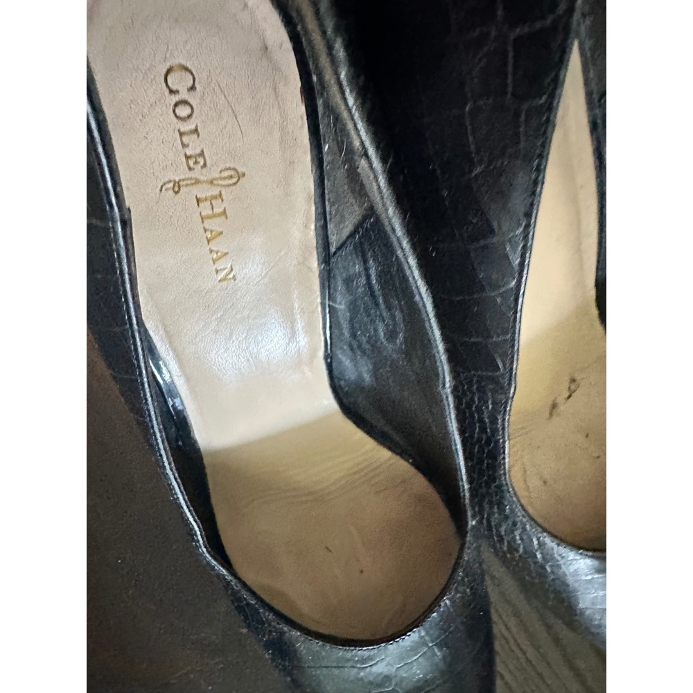 Cole Haan Platform Pumps Women 8.5 Black Croc Embossed Leather Stiletto Heels - Picture 12 of 13